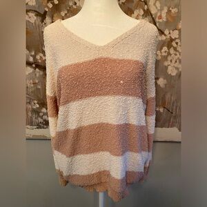 Adult small; Knox Rose pink and white striped sweater